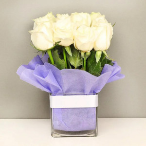 White Roses In  Vase